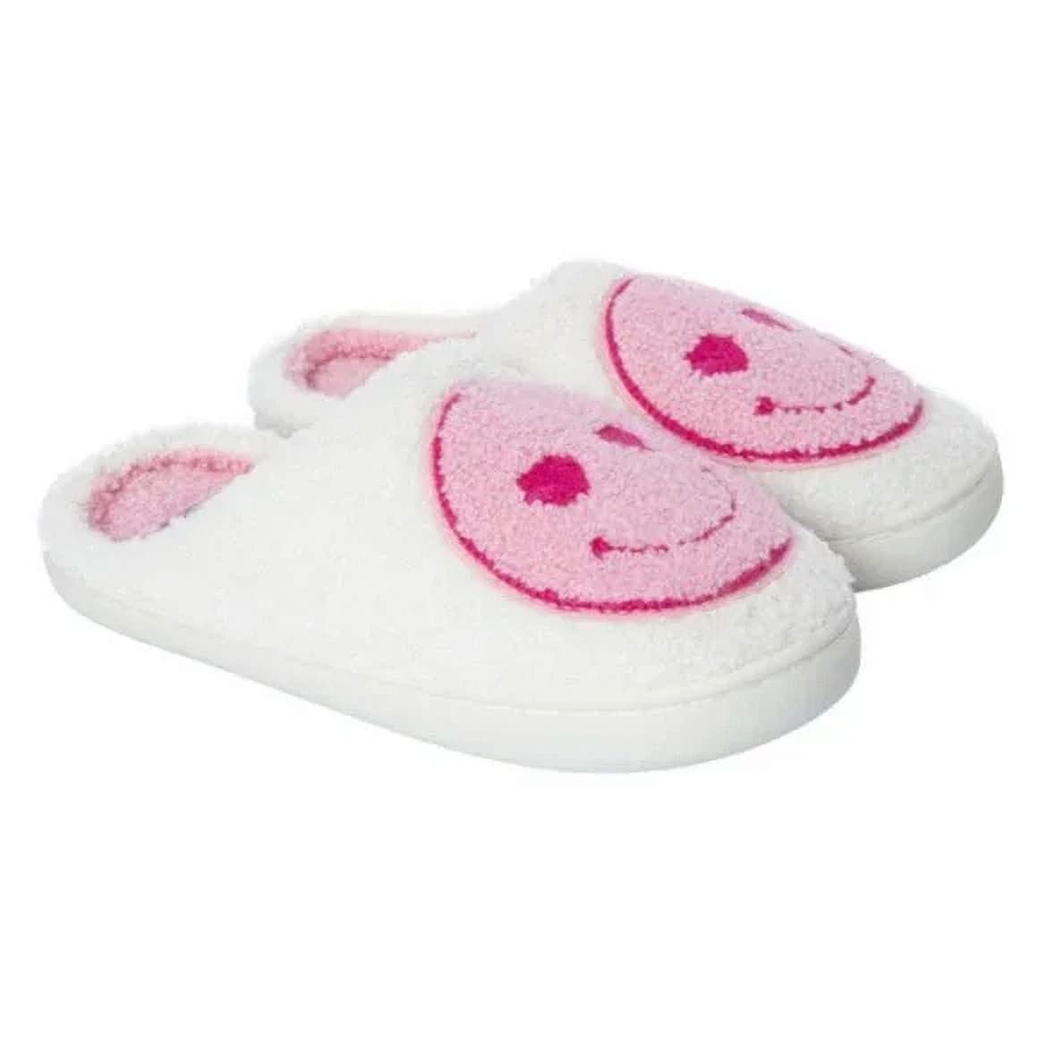 Smiley Face Slipper Pink & White Retro Vibe Size 9/10 Comfy Cute Holiday Gift