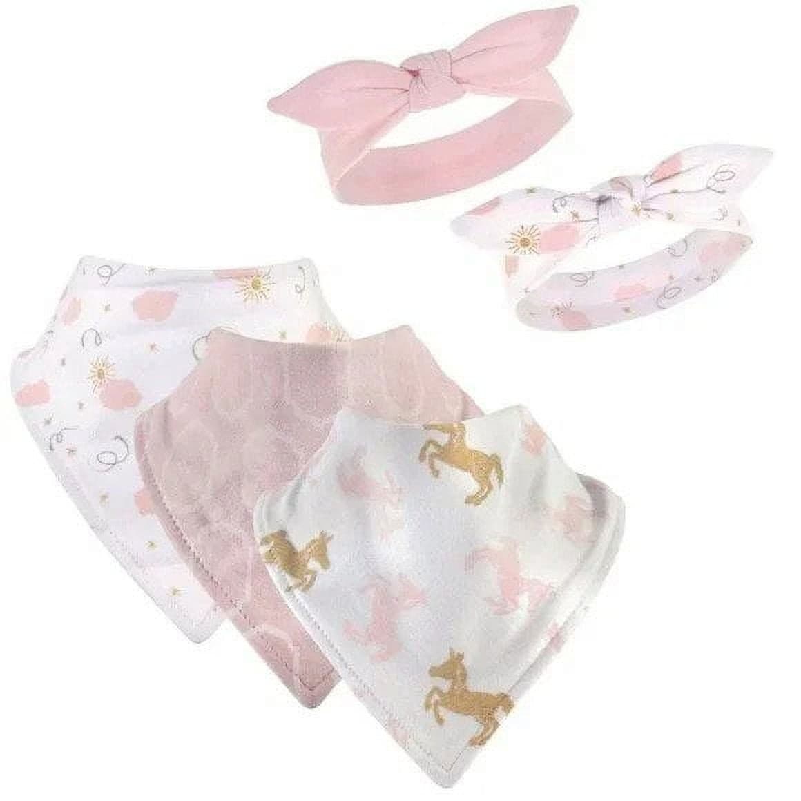 YOGA Sprout Baby Organic Cotton Bandana Bibs/Headbands. Pink/Mauve Set of 5