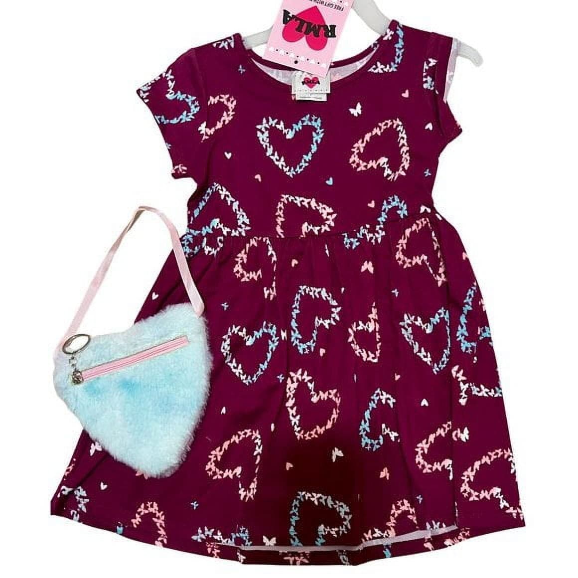 RMLA Burgundy Toddler Dress Butterfly Hearts Fluffy Tie Dyed Purse 2T