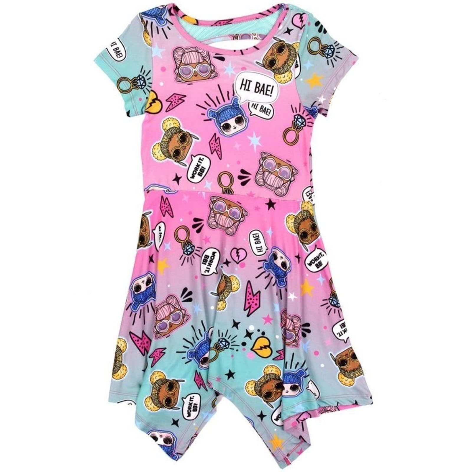 NEW LOL Surprise Girls Dress Size 10/12 Shark Style Bottom Ombre Pink to Aqua