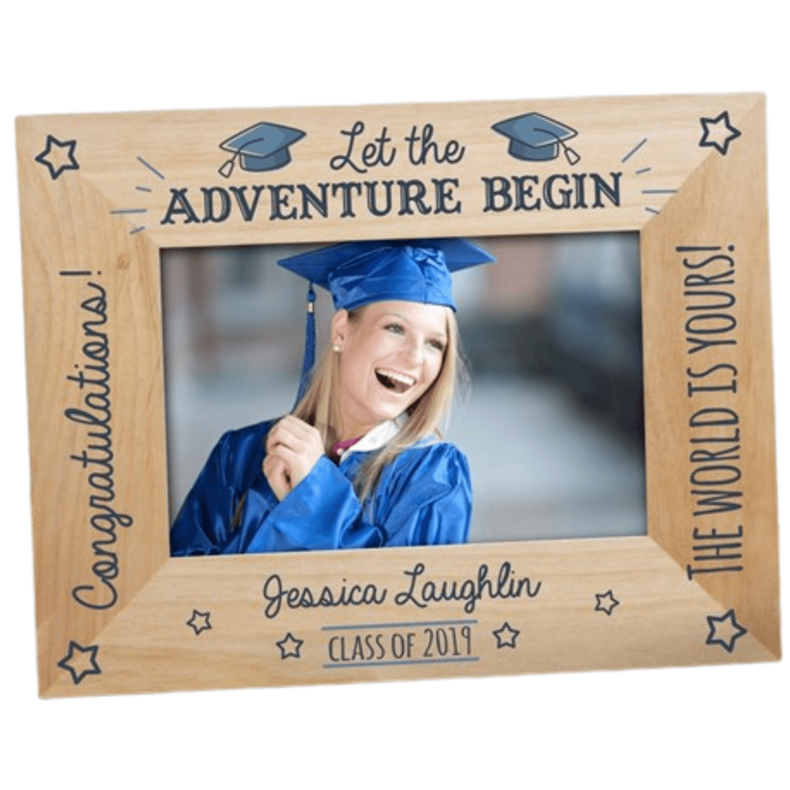 Personalized Graduation Engraved Wood Picture Frame "Let The Adventure Begin"