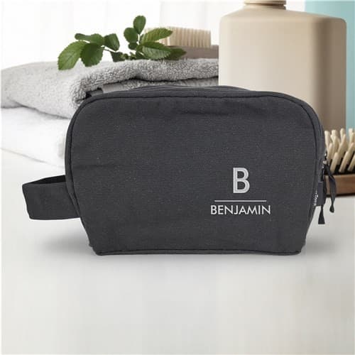 Personalized Men’s Toiletry Bag Custom Name Black Canvas Dopp Kit Travel Groom