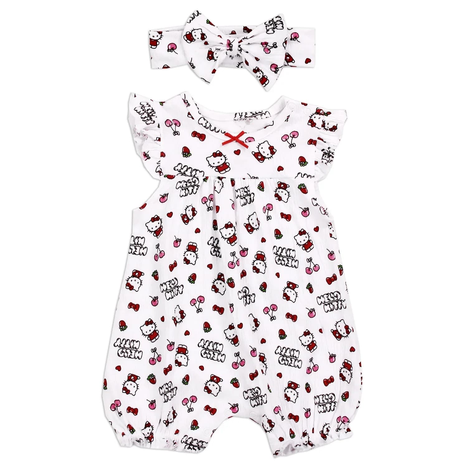 Hello Kitty Baby Bodysuit with Matching Headband, White, Red, Black NWT Sanrio