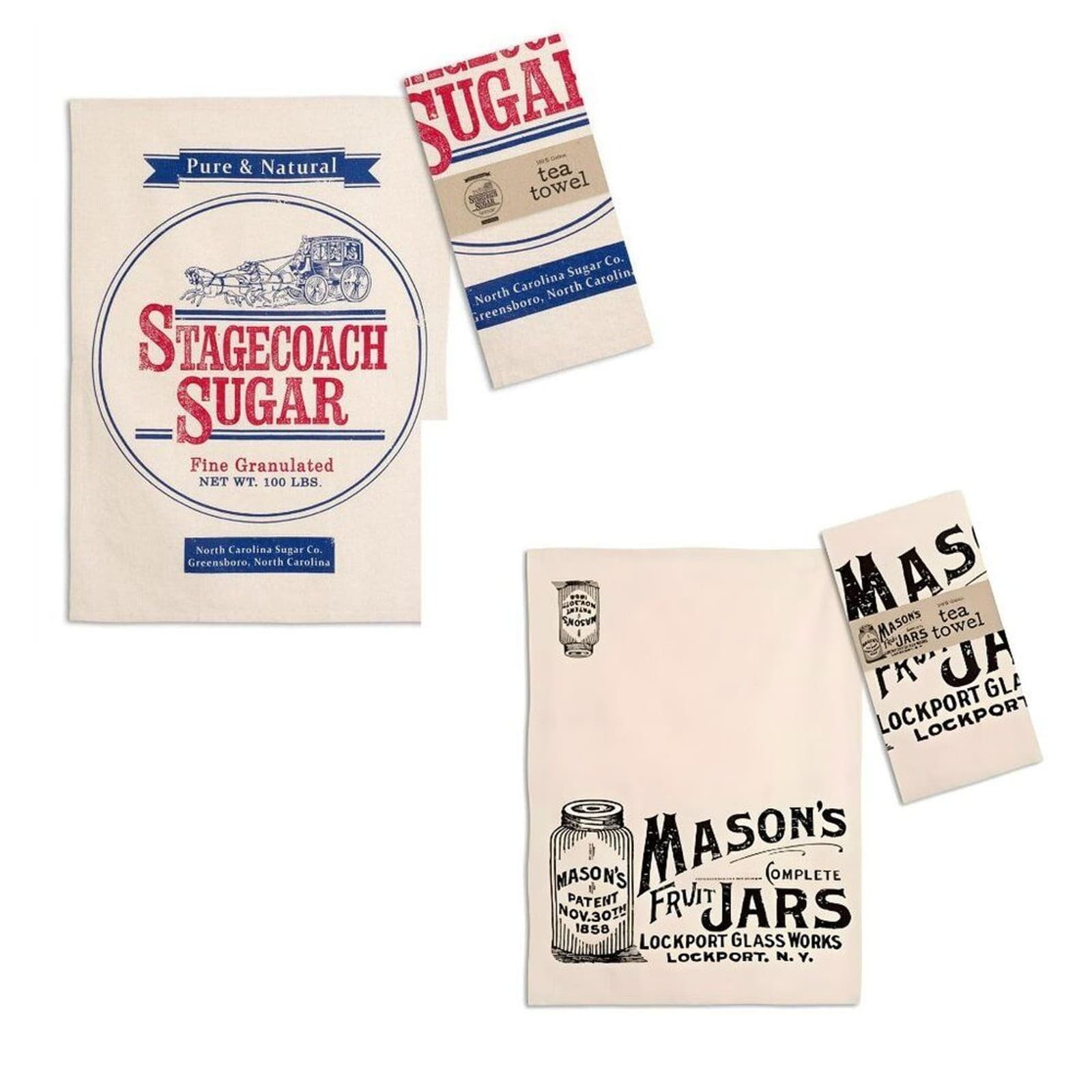Farmhouse Kitchen Tea Towels Set Mason Jar & Stagecoach Sugar Cotton Dish Towels