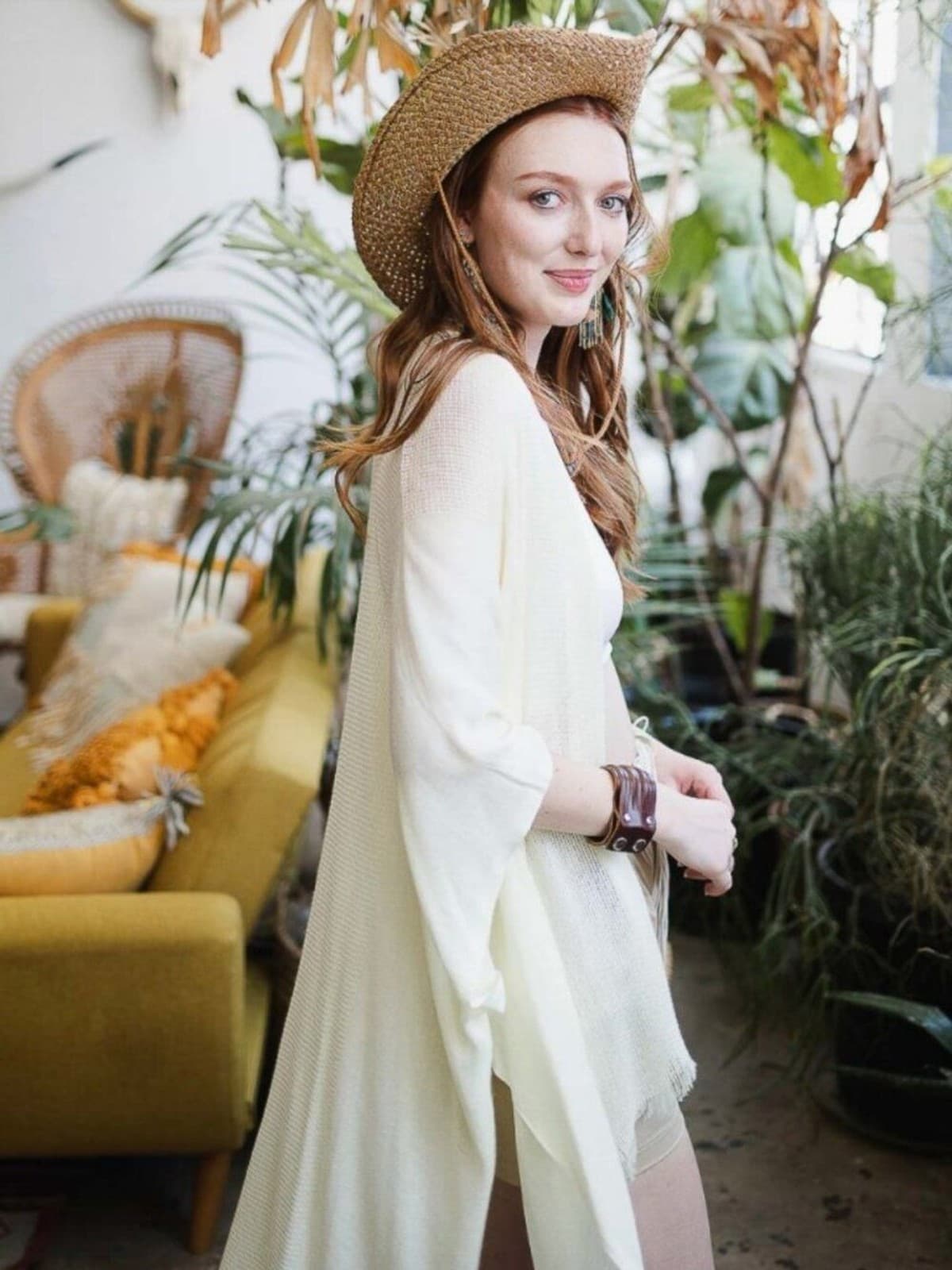 White Frayed Kimono Open Grid Fabric One Size Casual Fringes Wrap Duster