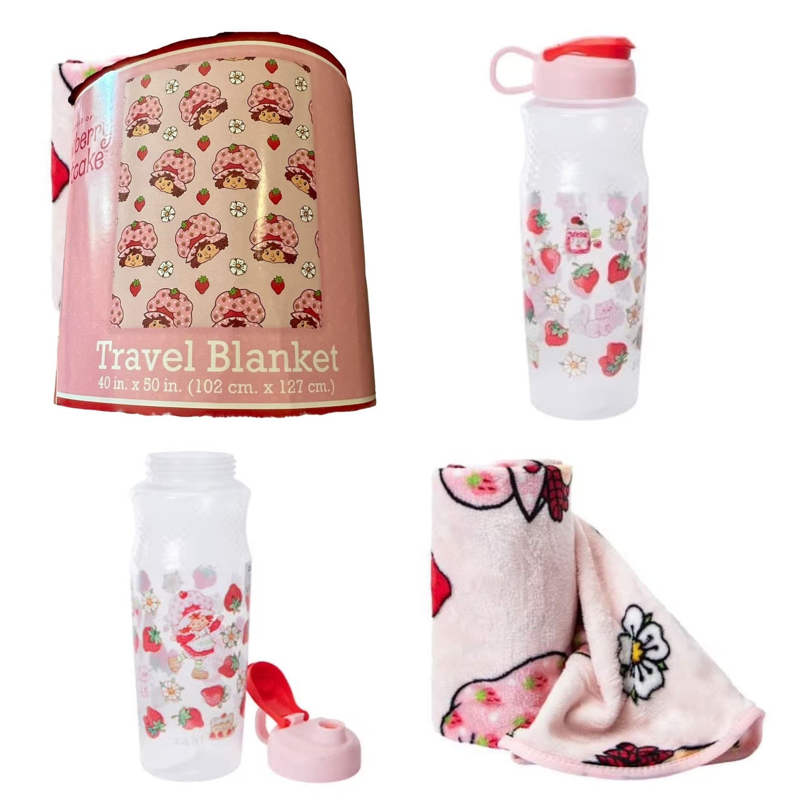 Strawberry Shortcake NEW Gift Bundle Throw Blanket With ZAK! Water Bottle