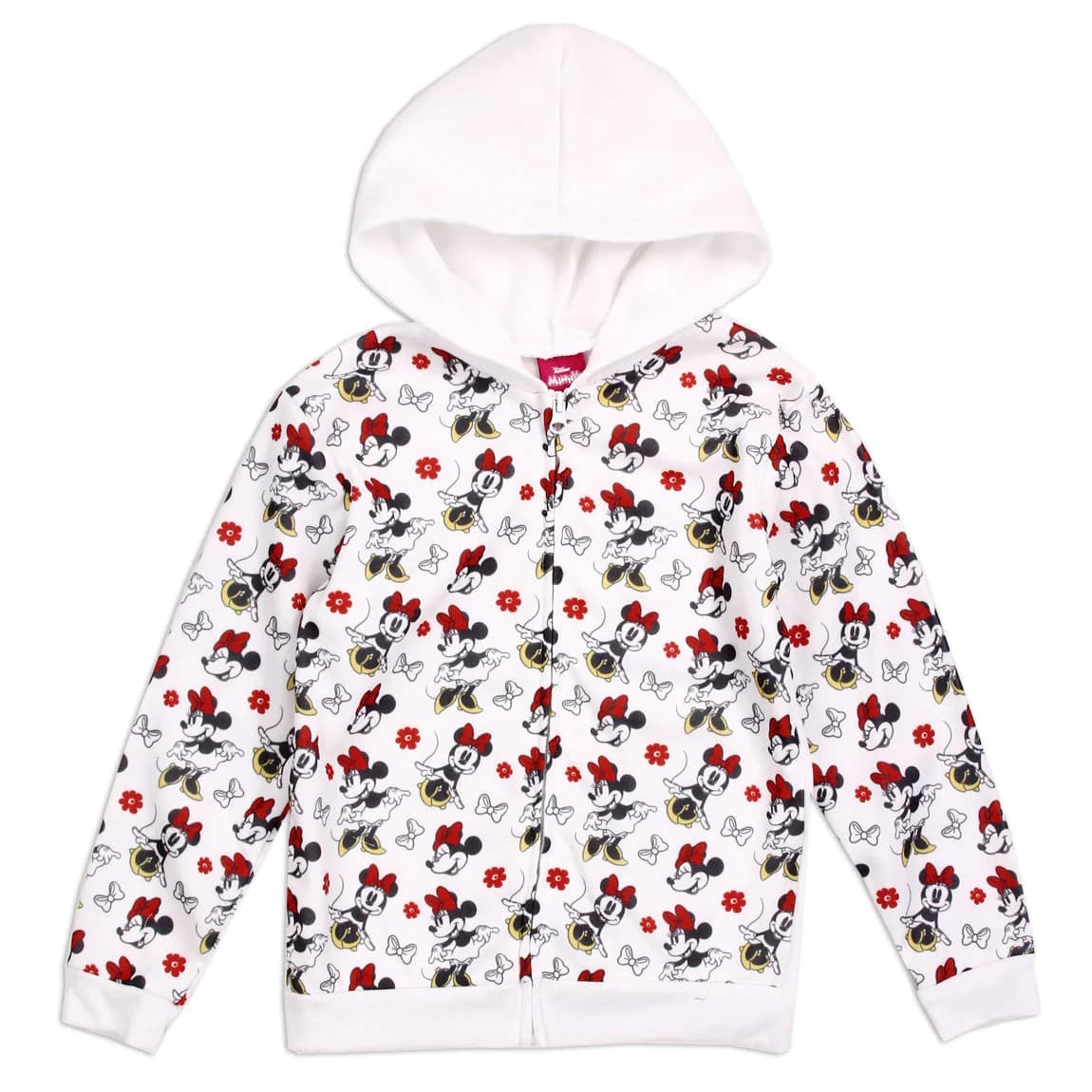 New Girls Disney Minnie Mouse Printed Zip Up Hoodie White Red Size 4
