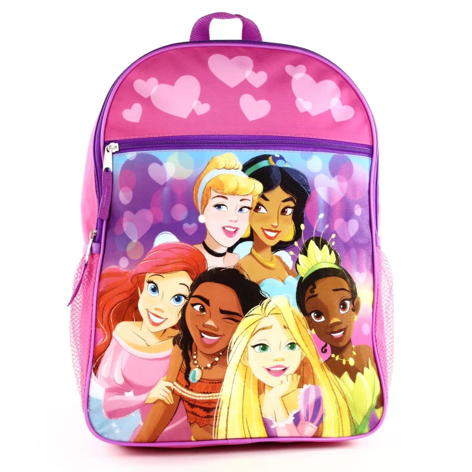 All Ages Disney Princess Large 16" Backpack – Pink & Purple School Travel Bag