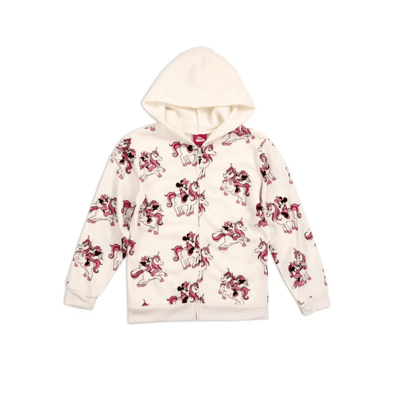 New Girls Disney Minnie Mouse Printed Zip Up Hoodie Off White Size 6