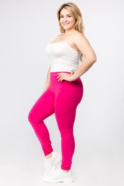 Yelete Women’s Pima Cotton High Rise Leggings Plus Size XL, 2X, 3X Fuchsia