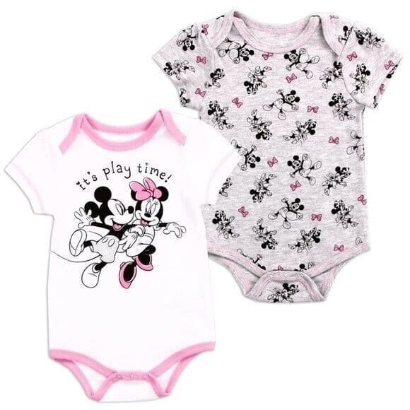 Minnie Mouse Baby Girls Newborn 2-Pack Bodysuits Pink & Grey 0-3M 3-6M
