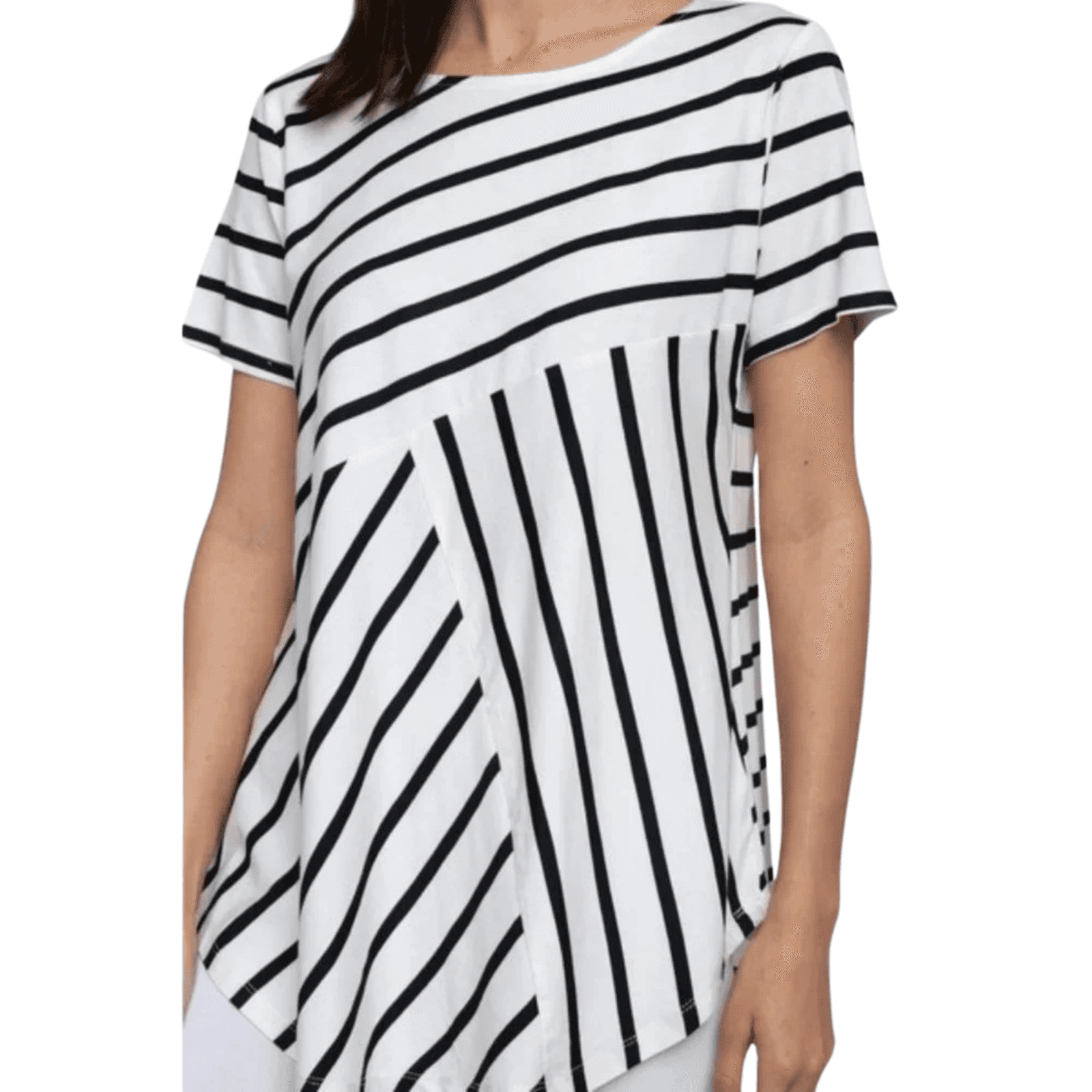 Yelete Women’s Short Sleeve Black & White Striped Tunic Top — NWOT — S, M, L, XL
