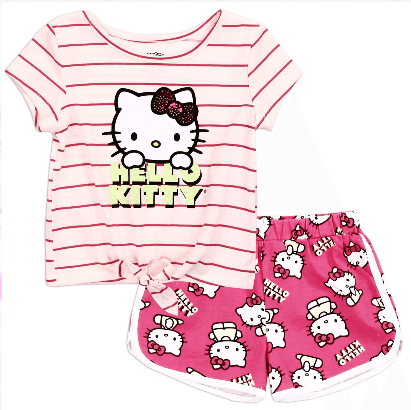 Hello Kitty Toddler Girls 2-Piece Short Set Sequin Bow Glitter Outfit Sz 2T-4T