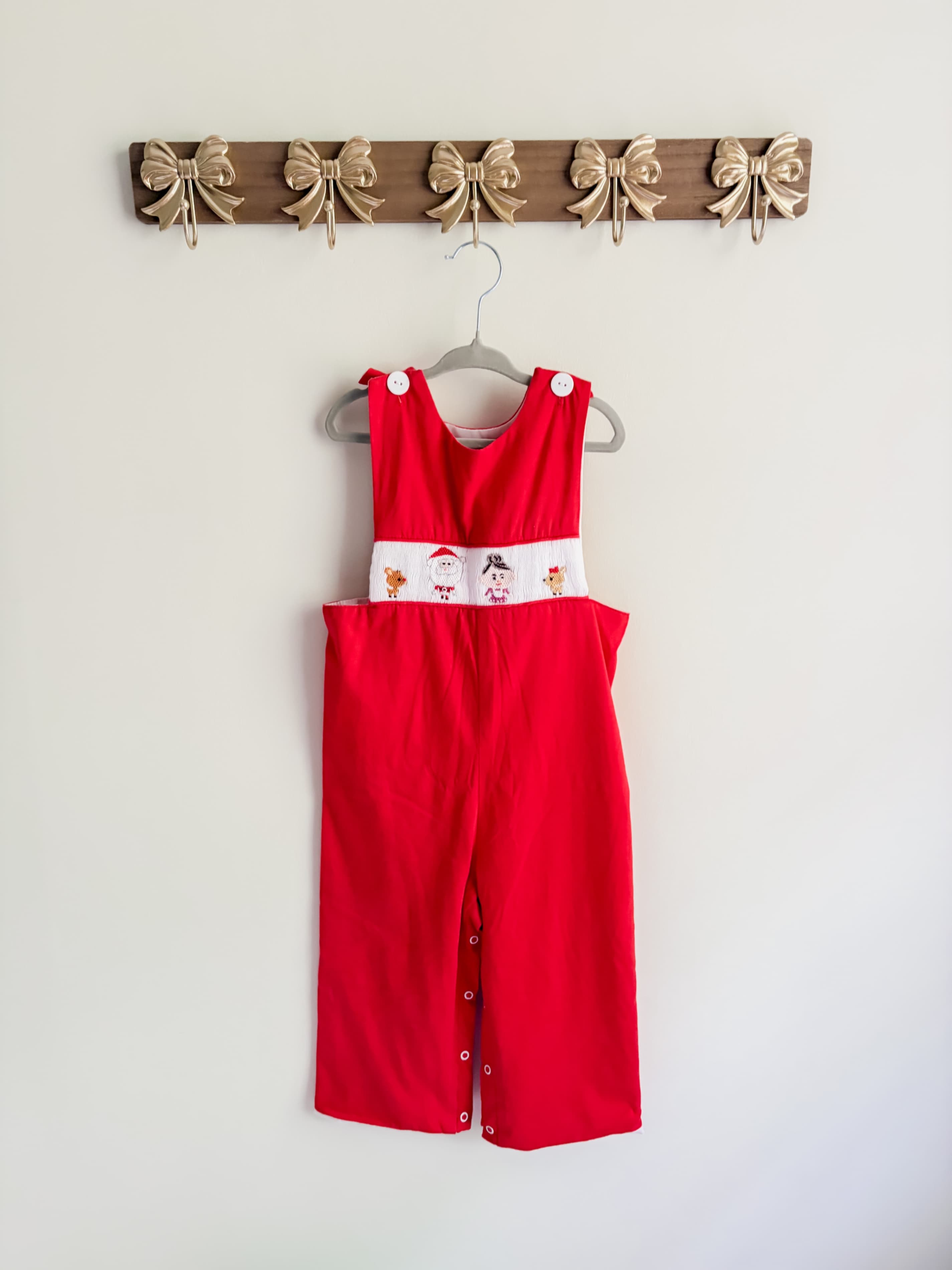 Seaux Southern Smocked size 3T Red Holiday Smocked Overalls