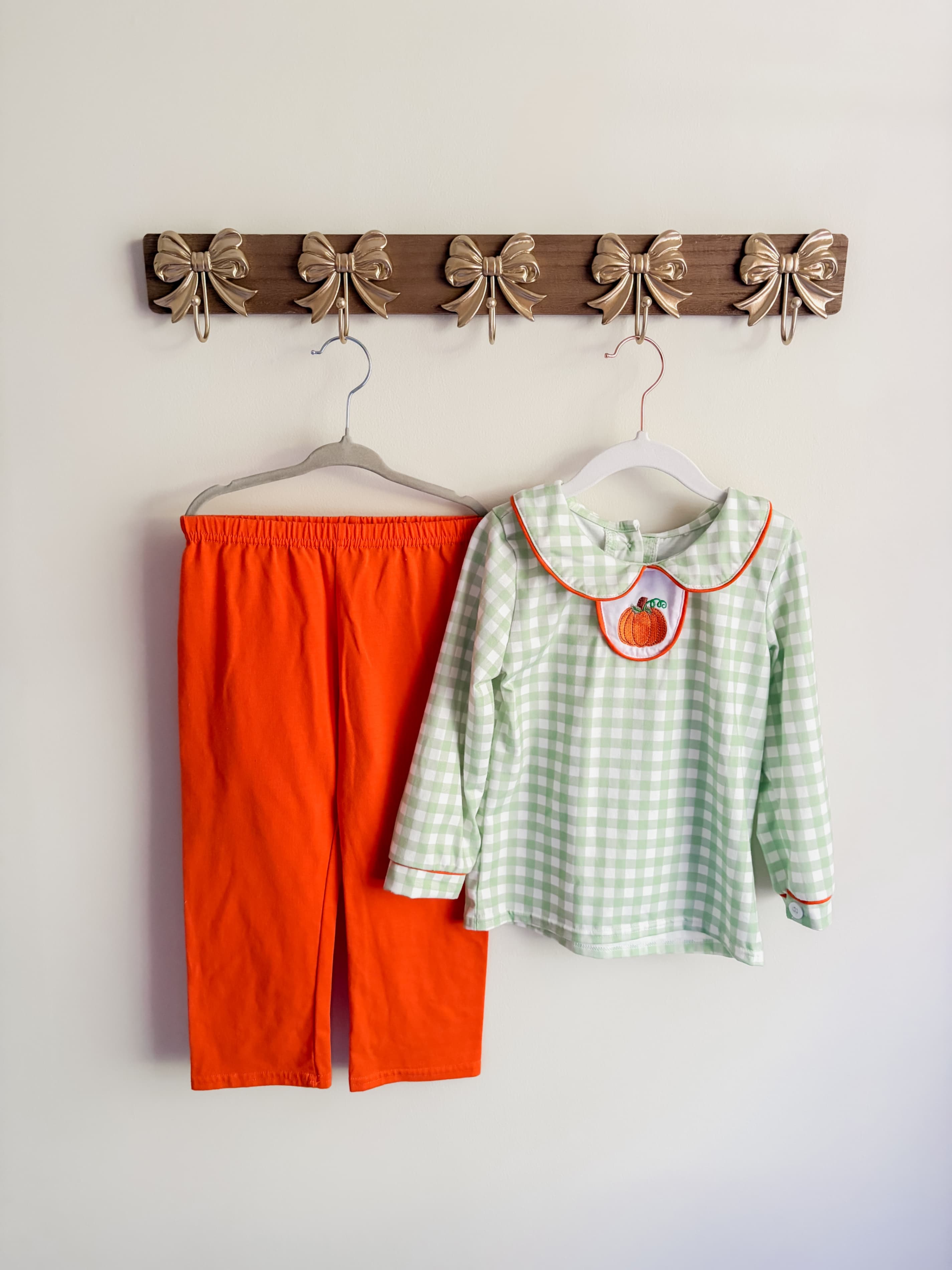 Pumpkin fall size 4 Gingham Top and Orange Pants Set