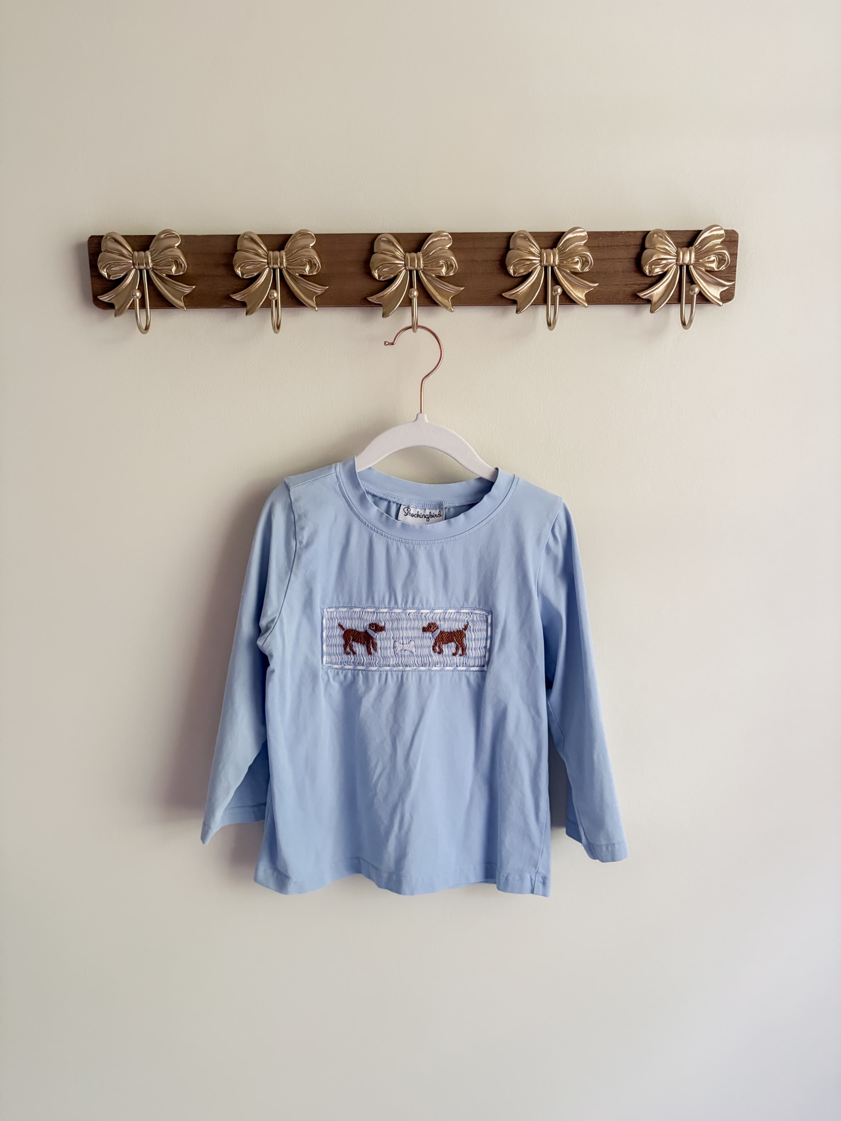 Smockingbird size 4 Blue Long Sleeve Shirt with Dog smocking