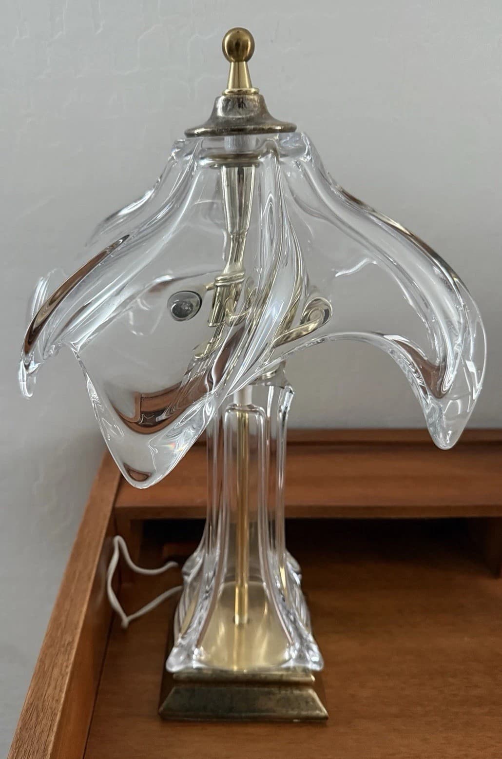 Vintage Cofrac Art Verrier Crystal Brass Table Lamp