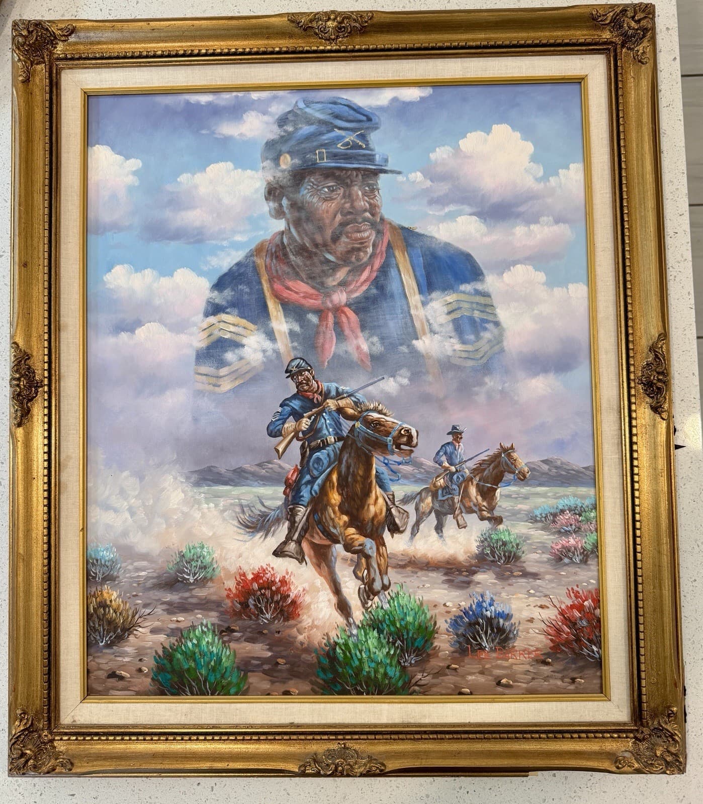 Lee Barker Buffalo Soldier Original Oil Painting Signed, Estate Find