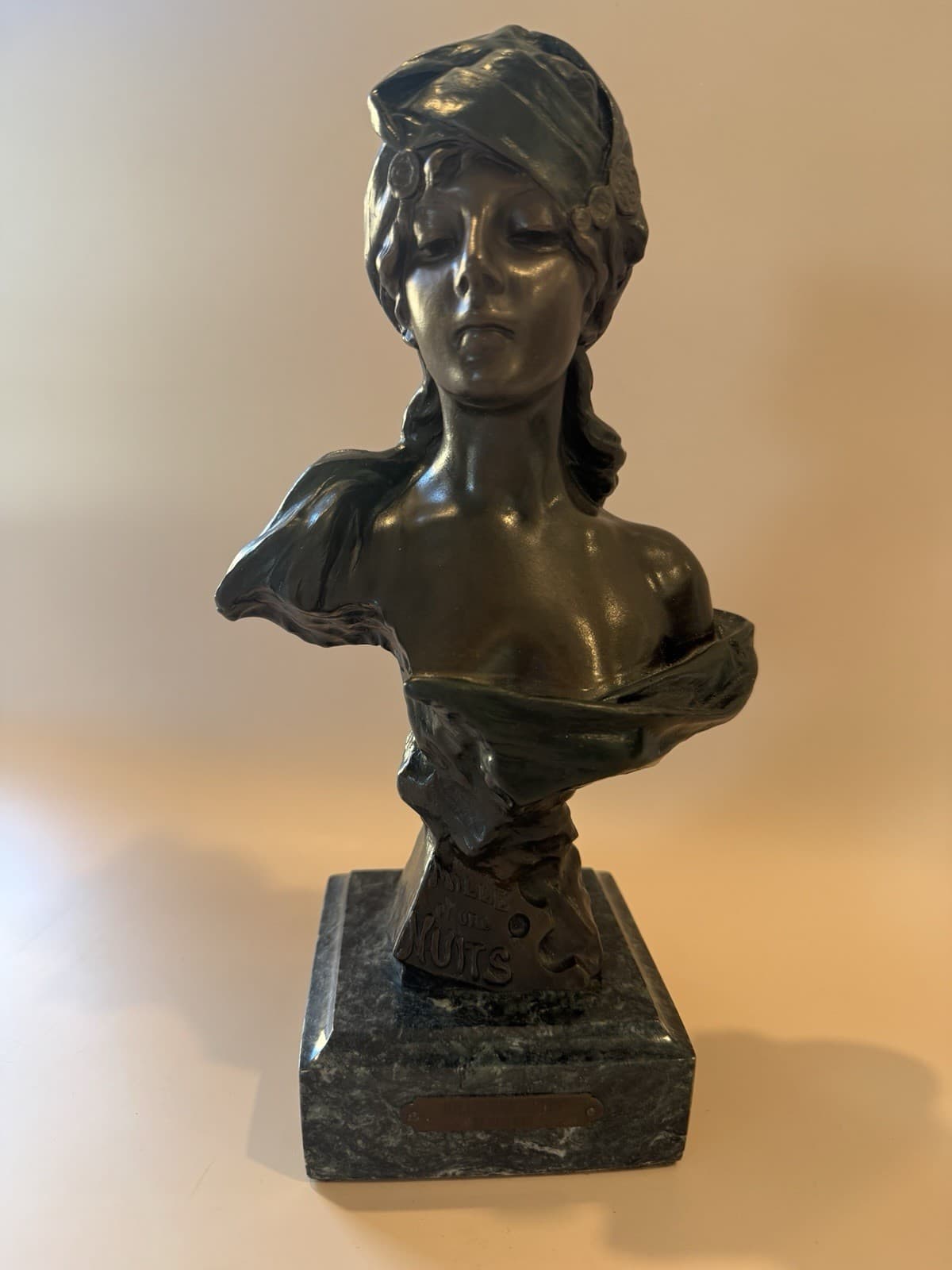 Vintage Bronze Bust Sculpture "Mlle et une Nuits" by Emmanuel Villanis