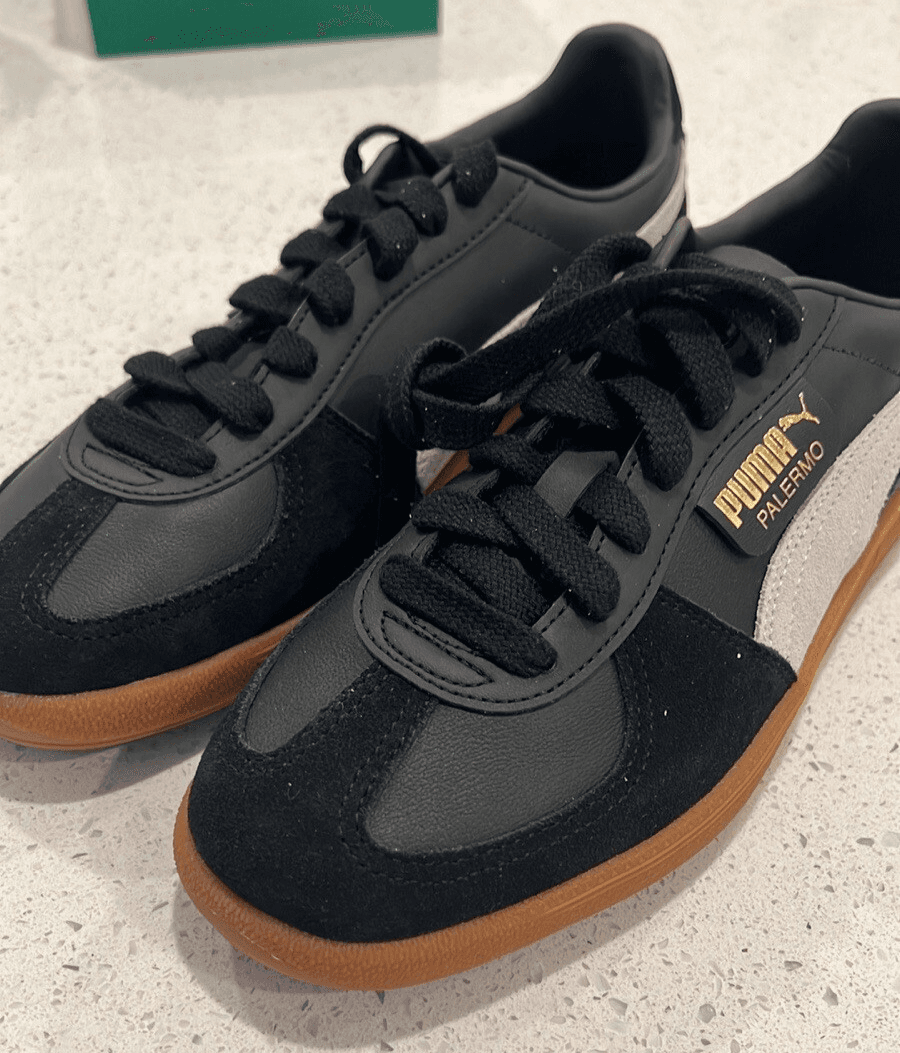 PUMA Palermo Leather Black Feather Grey Gum NEW - Size 9.5