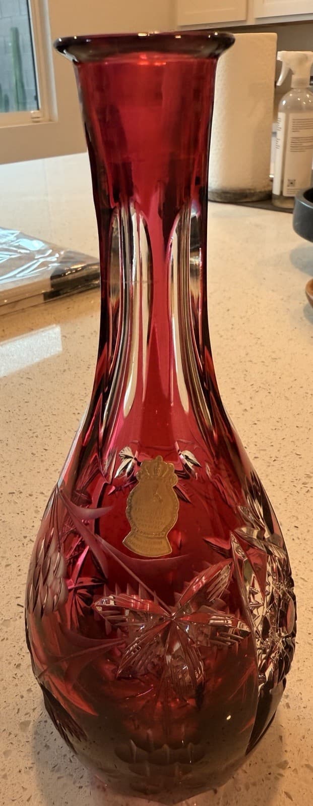 Vintage Imperlux Red Leaded Crystal Decanter