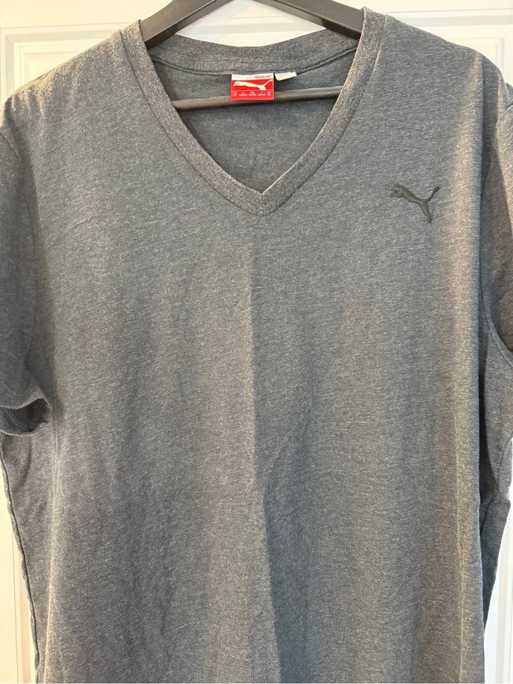 Puma Gray V-Neck Men's Tee with Charcoal Logo