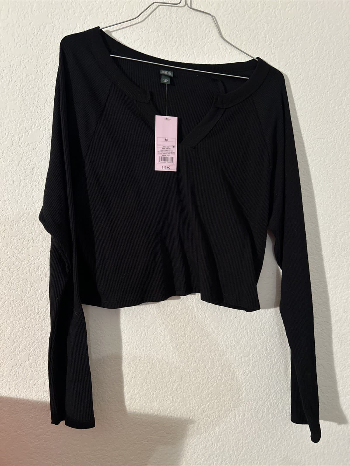 Women’s Black Long Sleeve Crop Top Nwt Medium Wild Fable