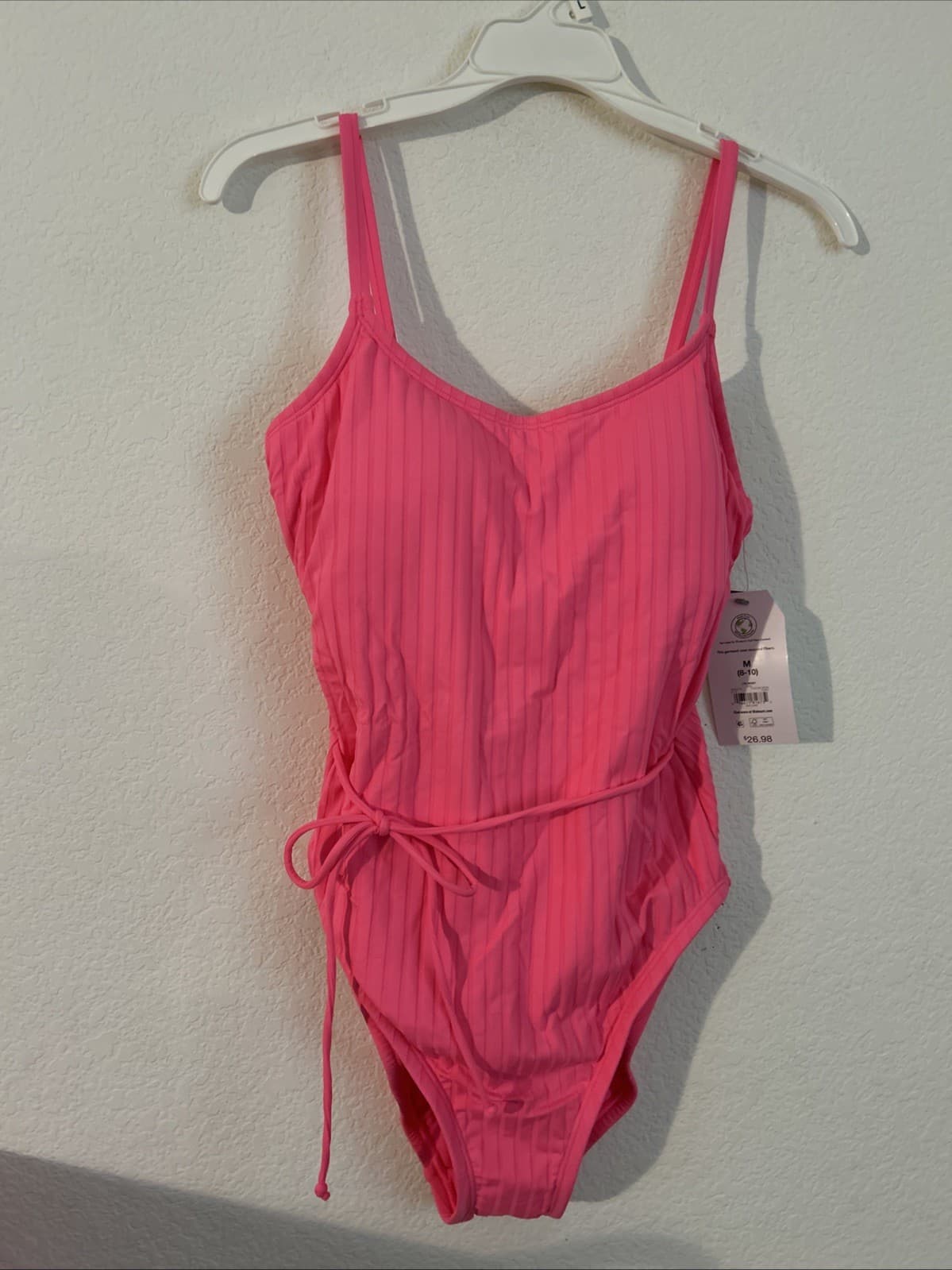 Time And Tru Pink One Piece Swimsuit Strappy Back Women's Large 12-14