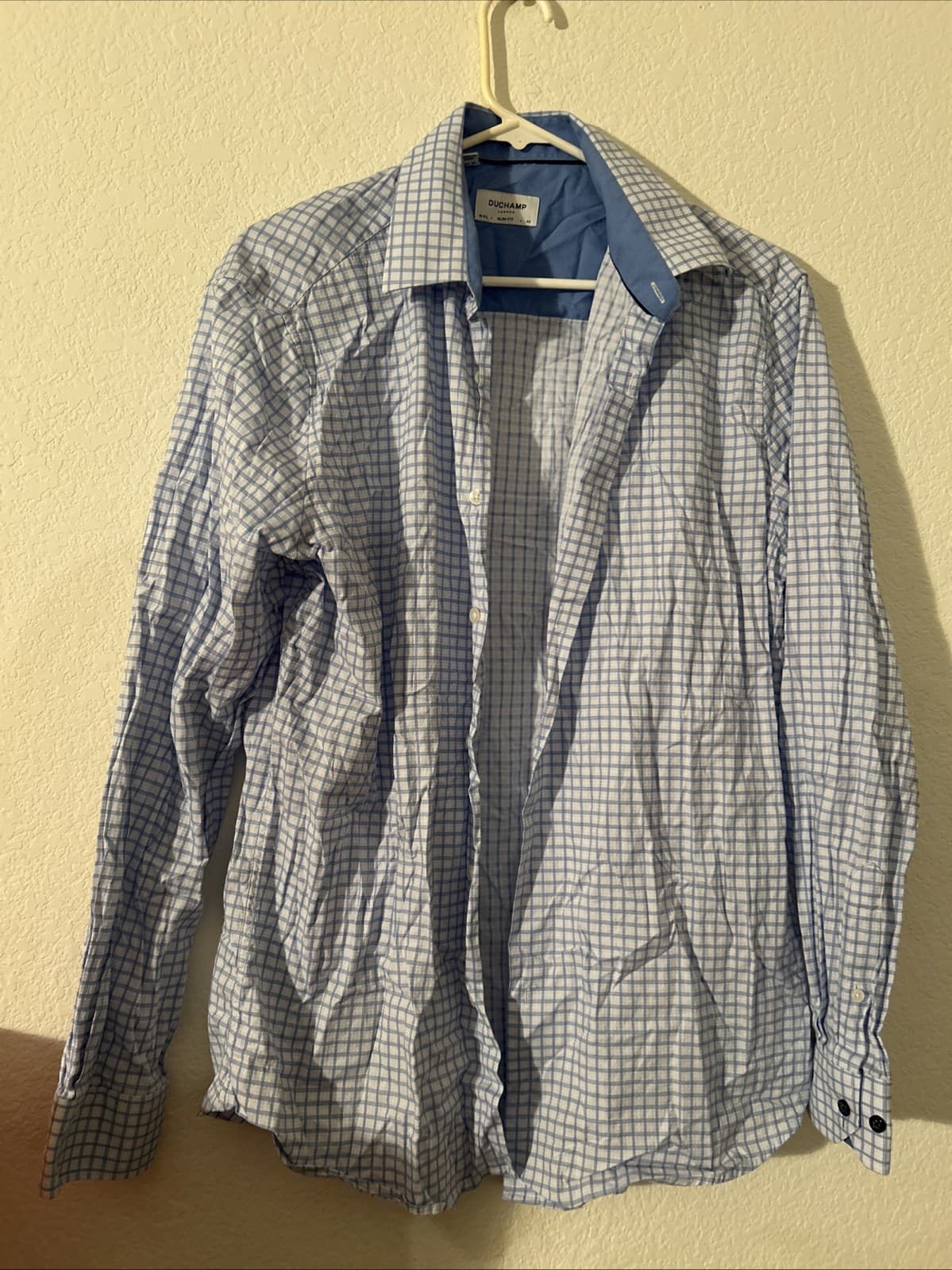Duchamp London Men’s Long Sleeve Button Down Shirt Blue/White 16.5 42
