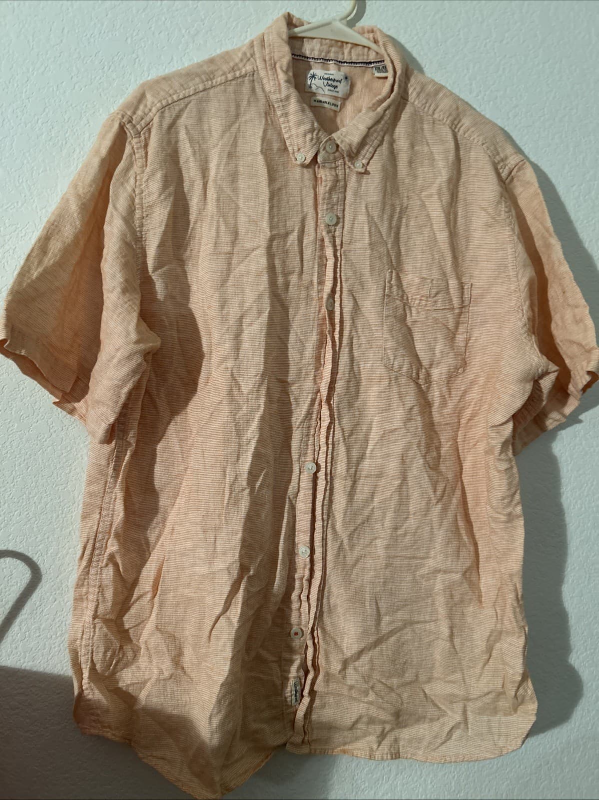 mens weatherproof vintage Button Down Shirt Orange XXL/EEG 55% Linen 45% Cotton