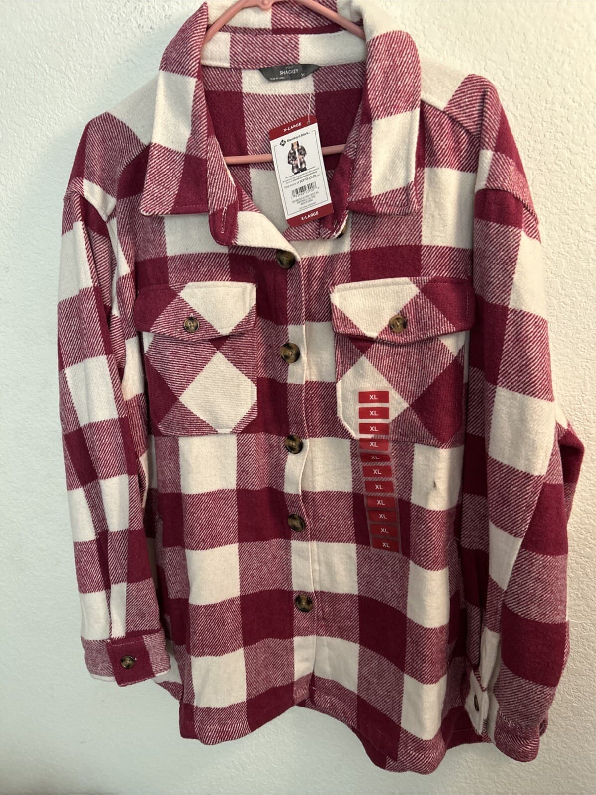 Member's Mark Women's Button Up Long Sleeve Warm Plaid Shacket Xl