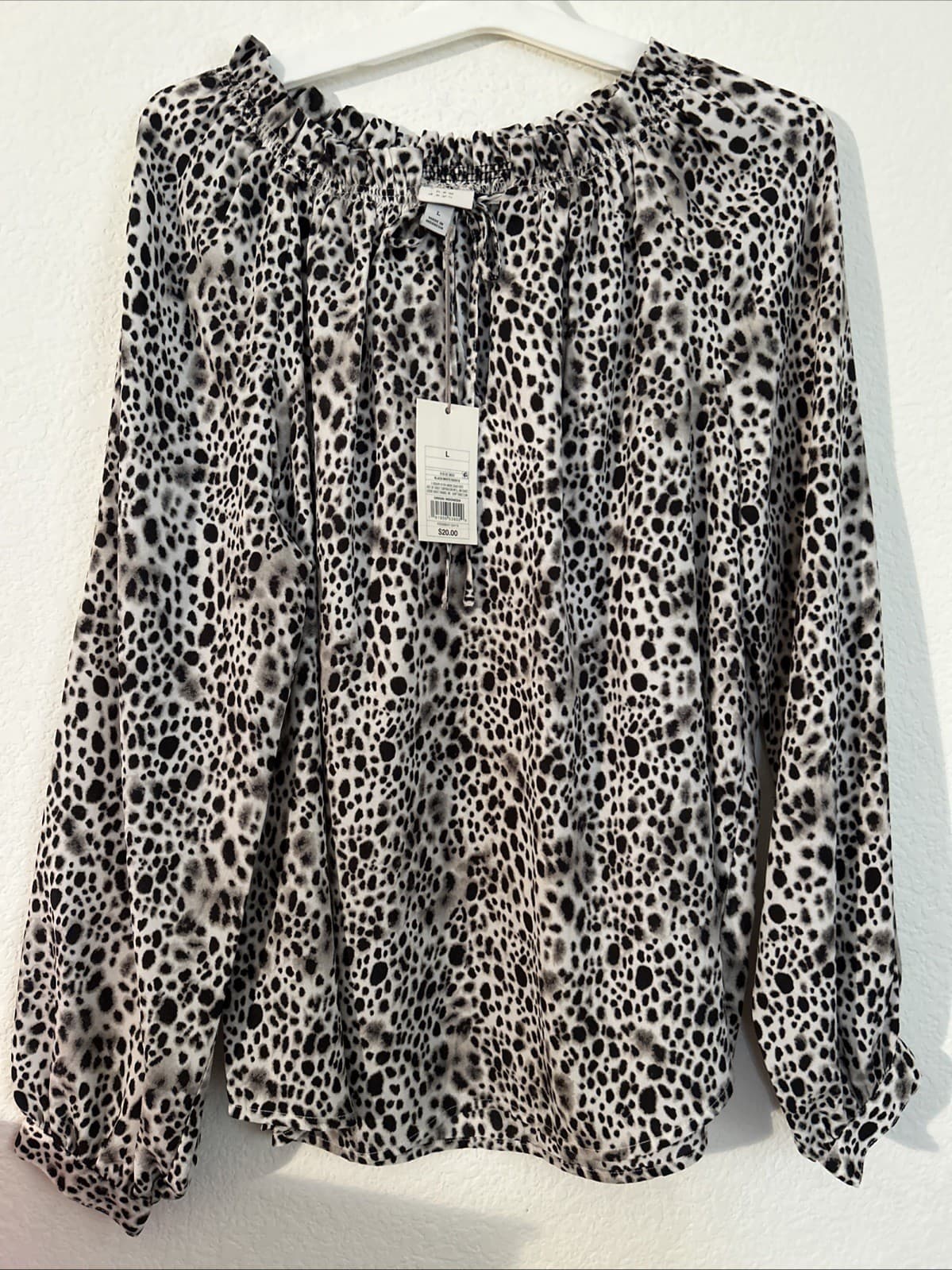 A New Day Women's Cheetah Print Blouse, Black/White, Large