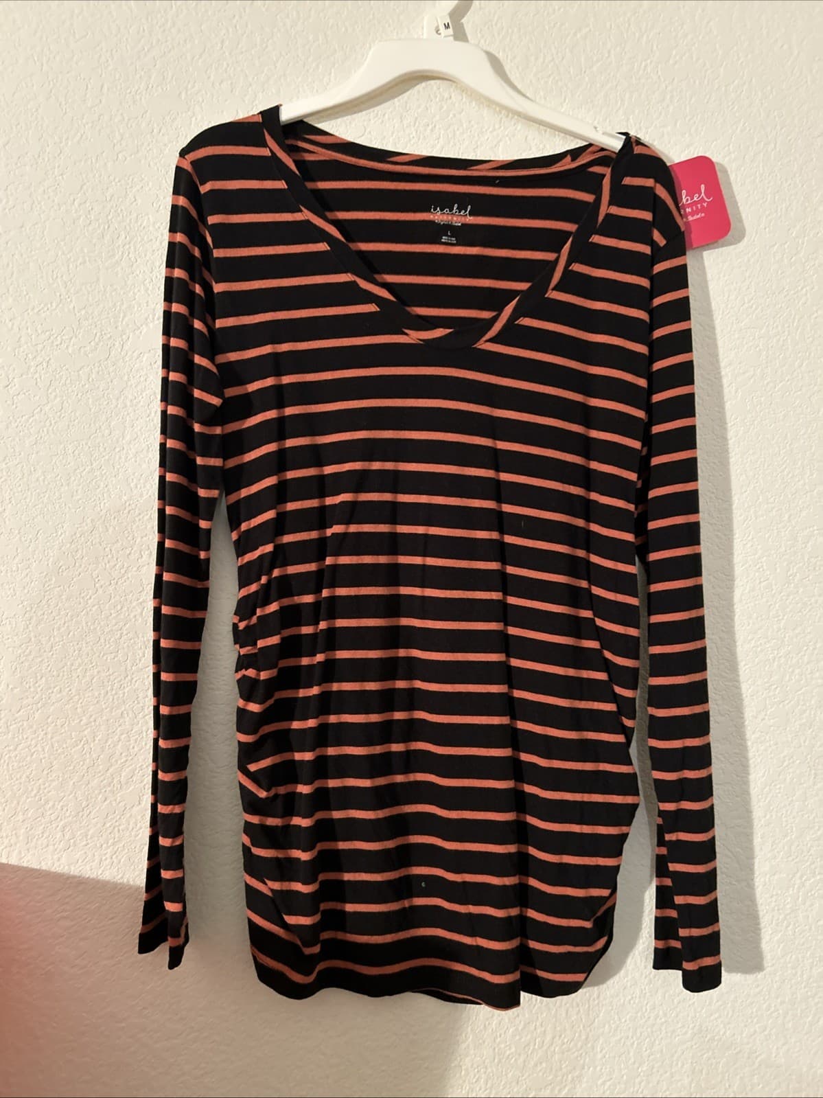 isabel Maternity Long Sleeve Scoop Neck Side Shirred T-Shirt Black Size Large