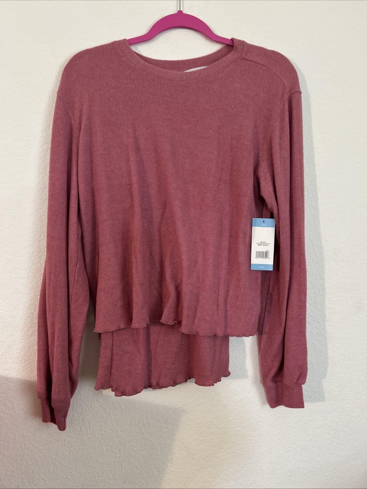 BB Dakota 2 Piece Lounge Set Womens Large Pink Long Sleeve NWT