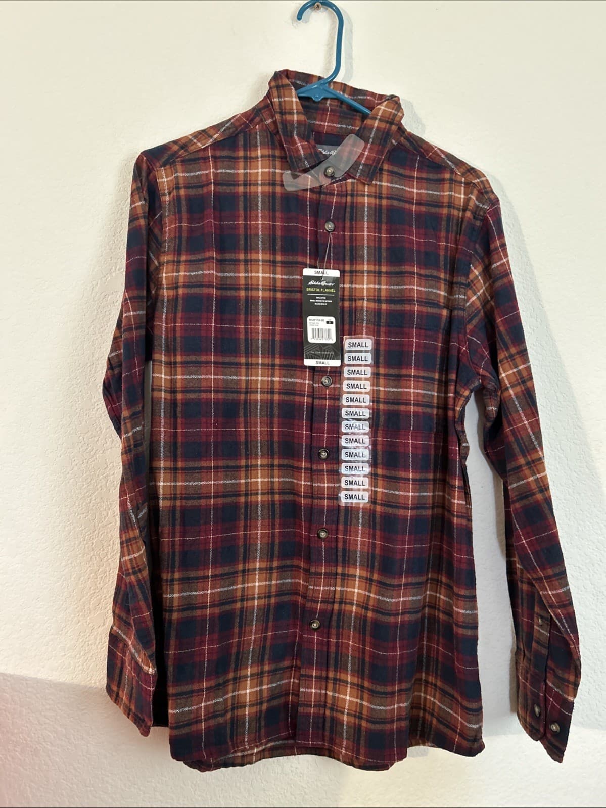 Eddie Bauer Men's Long Sleeve Button Up Bristol Flannel NWT Cognac Plaid Small