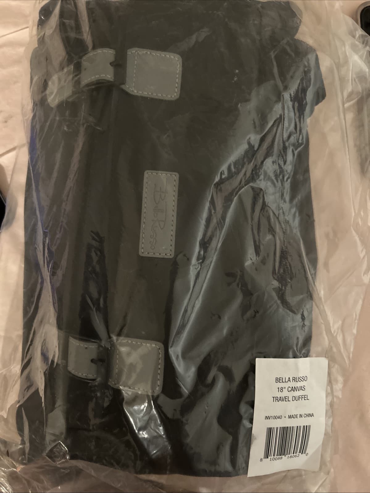 Bella Russo Canvas Travel Duffel Bag 18" Black & Gray NEW