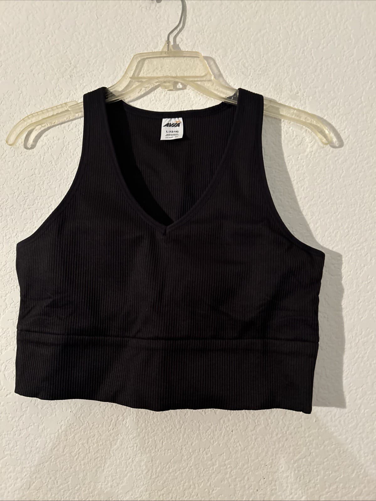 Women’s Rib Fashion Sports Bra Large 12-14 NWT Black Soot
