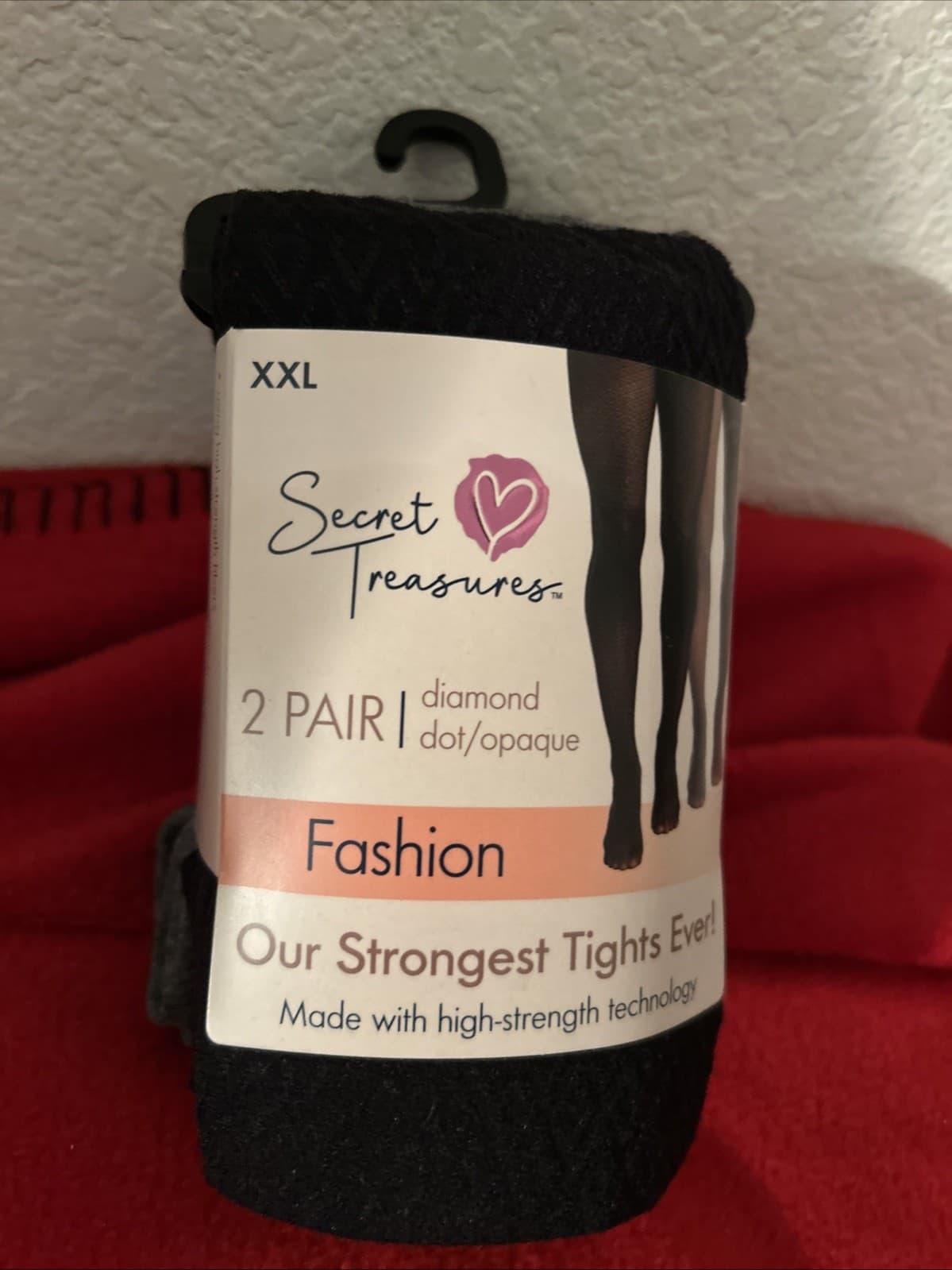 Secret Treasures Women's Fashion Black 2 Pair Tights Diamond Dot/ Opaque XXL