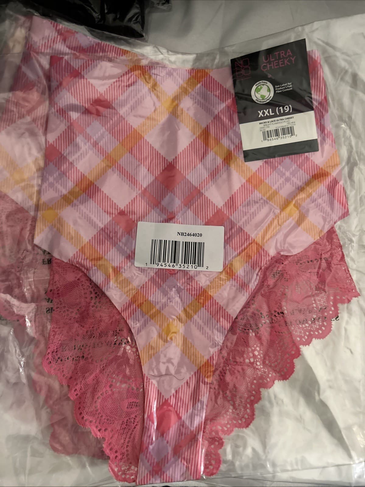 No Boundaries Women's Micro Ultra Cheeky Panties Size XX-LARGE Flamingo Plaid 2