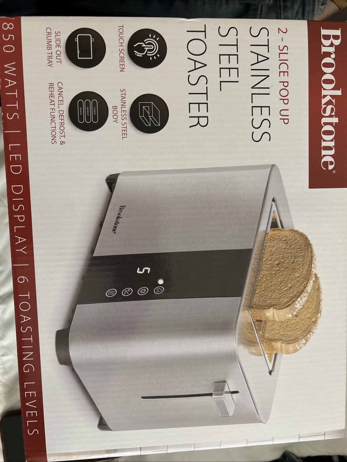 Brookstone 2-Slice Stainless Steel Toaster LED Touch Screen New