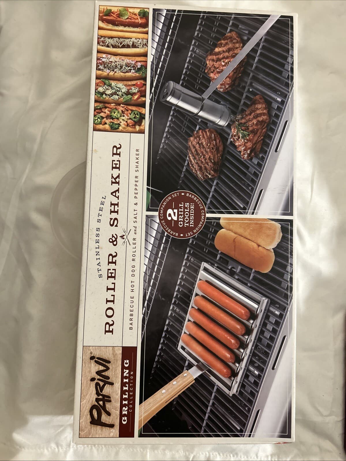 Parini Stainless Steel Hot Dog Roller And Salt & Pepper Shaker NEW
