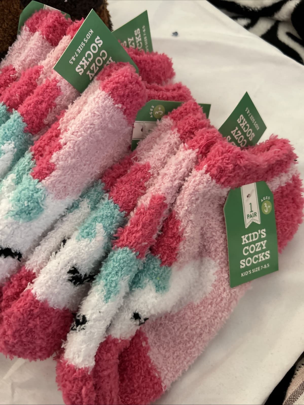 Lot Of 9 kids cozy fluffy socks size 7-8.5 Girls Pink