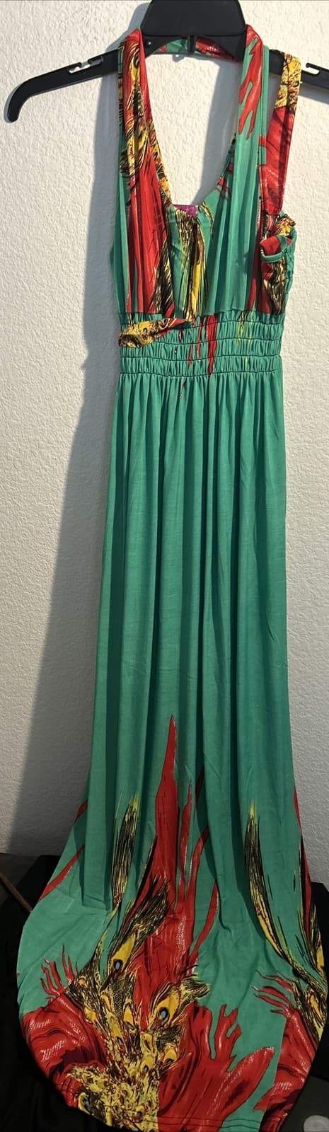 Women’s Green Multi Color Summer Dress Long 3Xl