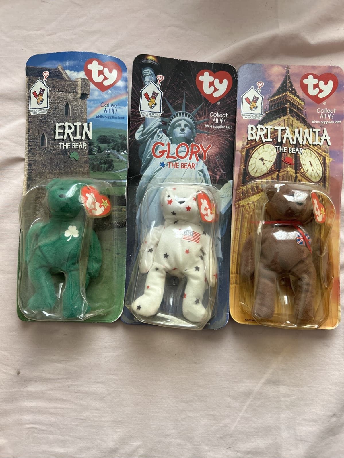 Lot Of 3 Beanie Babies Erin, Glory And Britannia New 1999