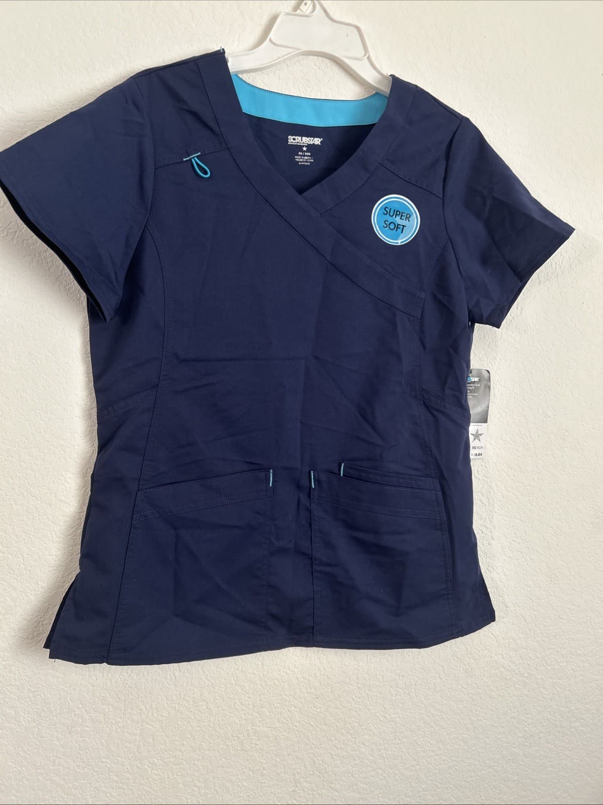 Scubstar Women's Premium Collection Rayon Mock Wrap Scrub Top, Sz: XS, NWT Blue