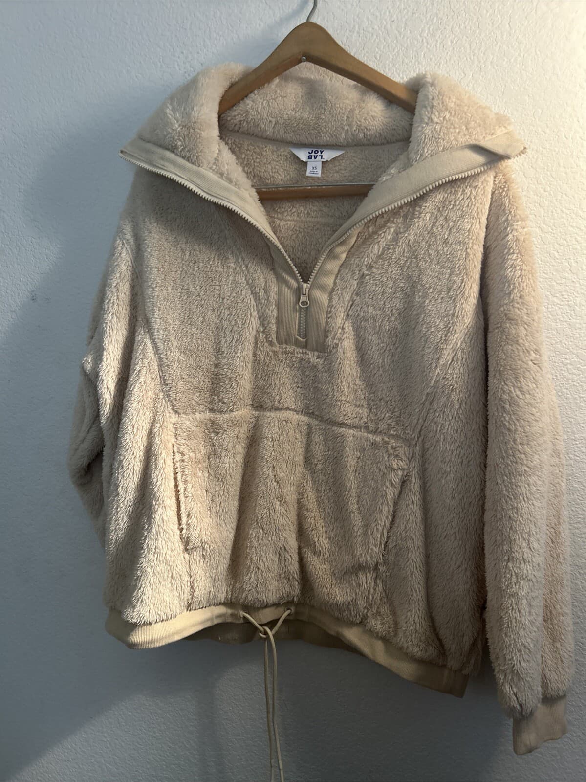 Joy Lab Sweater Half Zip Beige fleece Womens XS Pocket Winter Polyester Pullover
