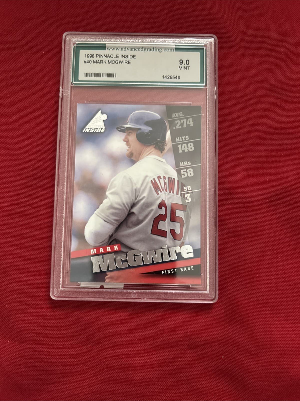 1998 Pinnacle Inside Mark McGwire #40 Advanced Grading Graded 9-Mint