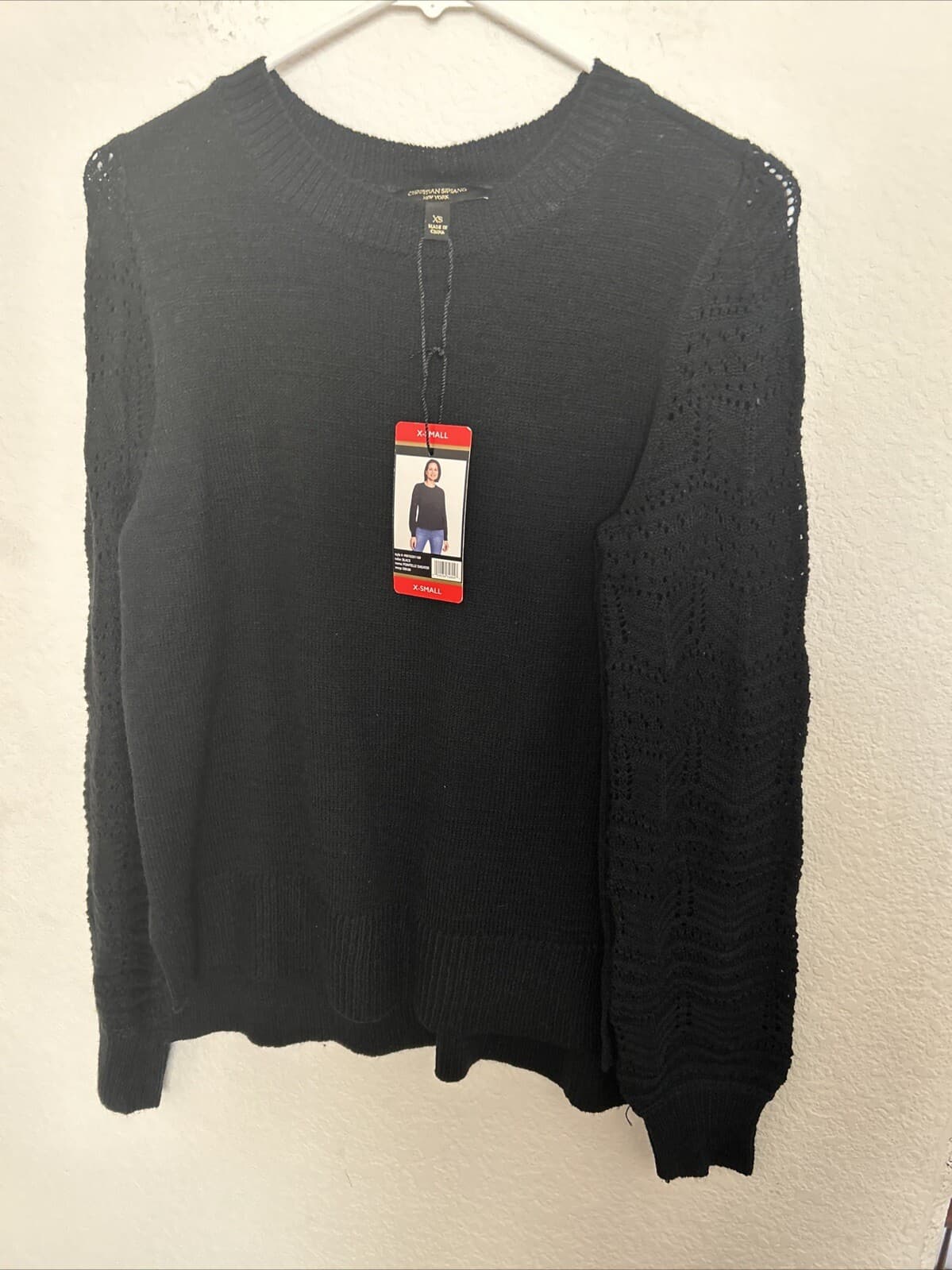 Christian Siriano New York Women's Long Sleeve Crewneck Pointelle Sweater Xs