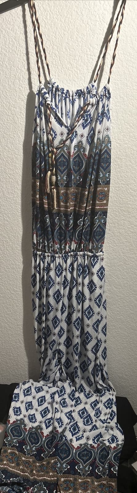 Women’s Hots Wings One Piece Pants Blue Multi Color With Pockets Large Nwt