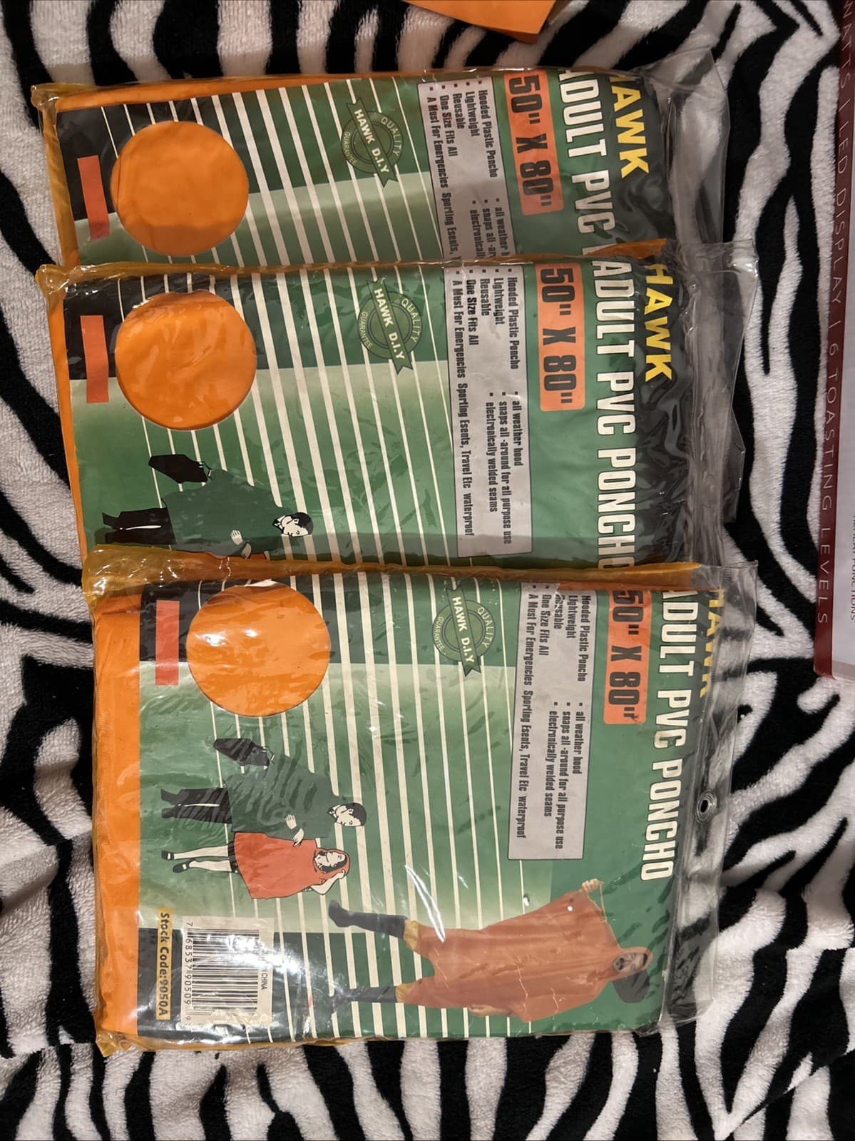 Emergency Poncho - Orange 50x80 New In Pack Lot Of 3 Hawk